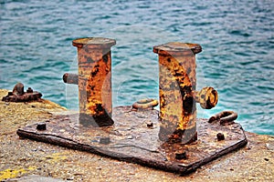 Rusty dock bollards