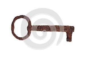 Rusty door key isolated on white
