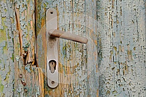 Rusty Door Knob (Handle) on Peeled Wooden Gate, Czech Republic, Europe