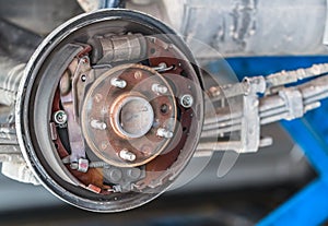 Rusty Drum Brake waiting for Maintenance in Service Garage