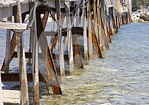 Rusty footbridge from Cameo Island, Laganas Bay, Zakinthos/Zante, Greece