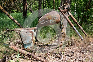 Rusty frame from a motorcycle in the exclusion zone of Belarus.