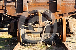Rusty freight railway train in Ukraine in the city of Dnipro by day