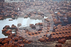 Rusty fuel and chemical drums