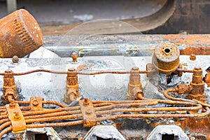 Rusty fuel injector and fuel pipe of diesel engine