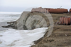 Rusty fuel storage tanks in Arctica