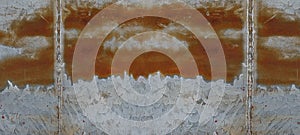 Rusty galvanized sheet texture - rust wall zinc background banner panorama with dirt, scratches and weld seam