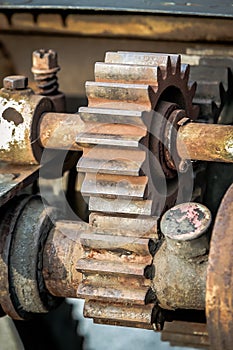 Rusty gearwheels portrait detail, closeup