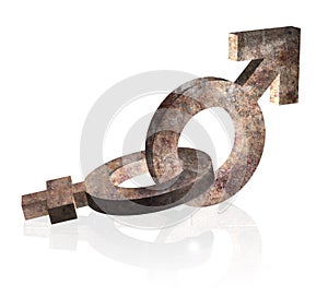 Rusty gender signs 3d on white
