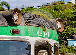 Rusty exterior of functioning train in Old Havana, Cuba