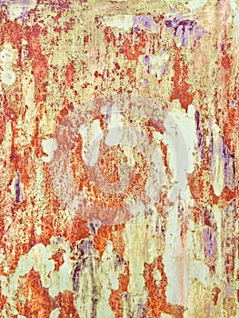 Rusty grunge background. Rough red and yellow metallic texture