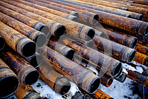 Rusty grunge pipes horizontal background.