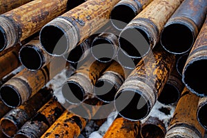 Rusty grunge pipes horizontal background.