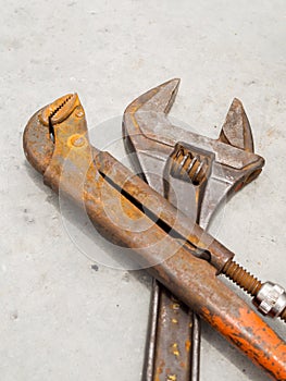 Rusty grunge wrench and spanner for maintenance and service