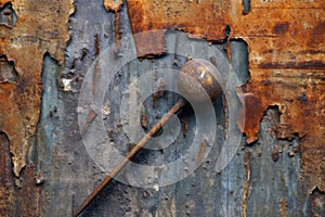 rusty hammer and bent nails on a weathered surface