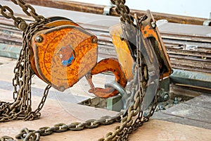 Rusty industrial chain hoist