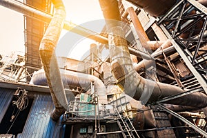Rusty industrial pipelines in Steel mills