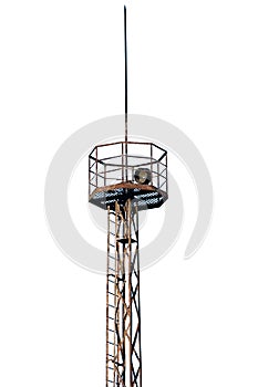 Rusty industrial searchlight tower isolated