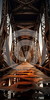 Rusty Iron Bridge At Sunset: Dark And Gritty Matte Photo