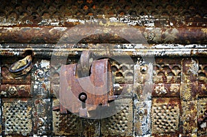 Rusty iron lock of ancient kist