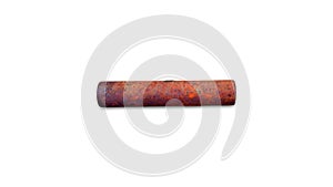 Rusty iron pipe isolated on white background.