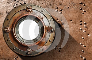 Rusty Iron Porthole on a Metal Grunge Background - Generative Ai