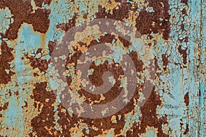 Rusty iron, texture on old metal surface. Old cracked and flaked paint. Background, texture