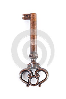 Rusty key isolated on white background