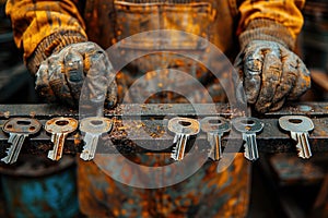 Rusty Keys on a Metal Surface: A Close-Up View