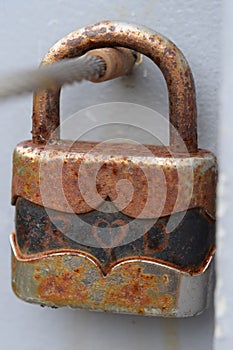 Rusty love padlocks with initials