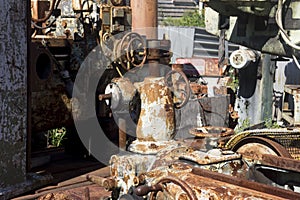 Rusty machinery in country junkyard