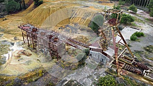 Rusty machinery at the old copper mine, view from above