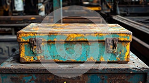 Rusty Metal Box with Teal and Yellow Patina