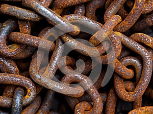 rusty metal chains in the port. close up