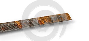 Rusty metal equipment rasp tool close-up photo isolated on a white background