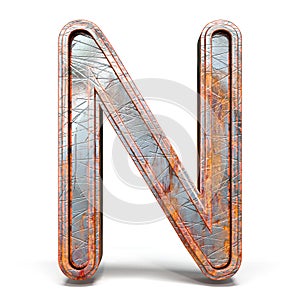 Rusty metal font Letter N 3D