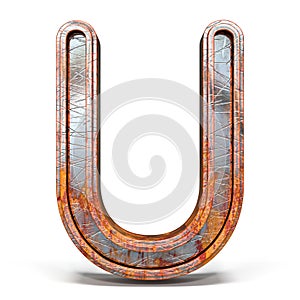 Rusty metal font Letter U 3D