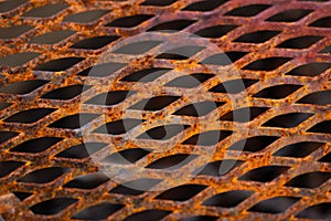 rusty metal grill mesh close-up..