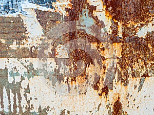 Rusty metal grunge abstract background. Rusted steel tin abstract pattern with torn paper posters