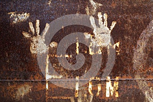 Rusty metal with handprint