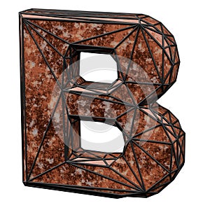 Rusty metal letter B in wire grid