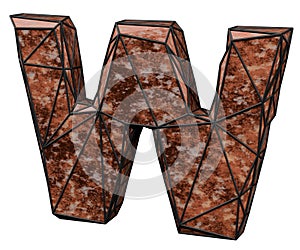 Rusty metal letter W in wire grid