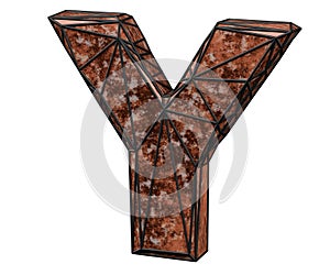 Rusty metal letter Y in wire grid