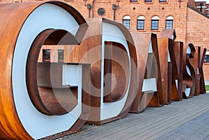 Rusty metal letters of Gdansk, Poland