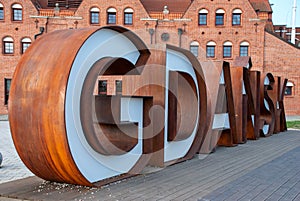 Rusty metal letters of Gdansk, Poland