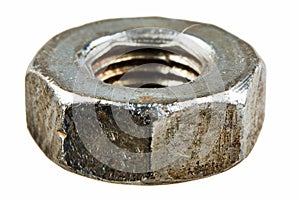 Rusty metal nut on white background. Neural network AI generated