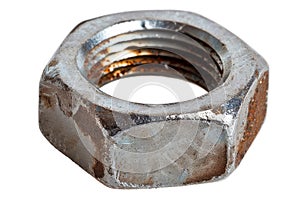 Rusty metal nut on white background. Neural network AI generated