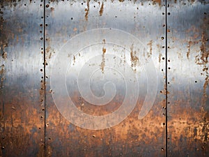 Rusty metal plate with rivets.