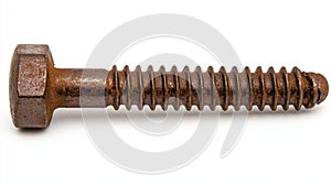 Rusty Metal Screw with Hexagonal Head on White Background