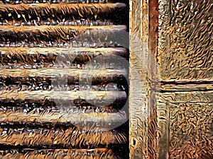rusty metal security shutters orange yellow and copper colours